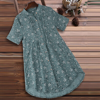 

Starmoon Womens V-Neck Pleated Floral Print Short Sleeve Casual Tops T-Shirt Blouse
