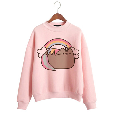 

Women Cute Long Sleeve Cartoon Printed Pullover Sweatshirt Casual Round Neck Anime Cat Printing Hoodie Tops