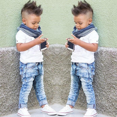 

New 2pcs Toddler Kids Baby Boy Infant T-shirt TopJeans Pants Clothes Outfit Set