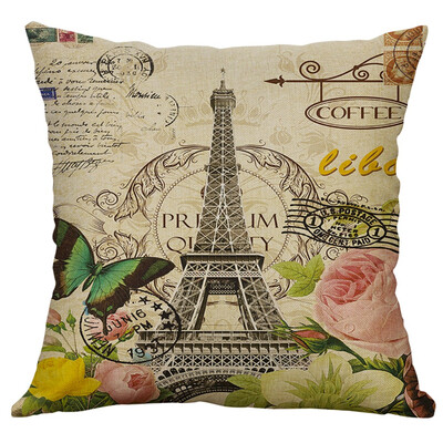 

〖Follure〗Eiffel Tower Cotton Linen Pillow Case Sofa Waist Throw Cushion Cover Home Decor