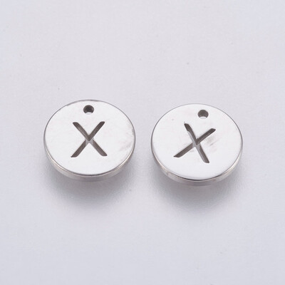 

304 Stainless Steel Charms Flat Round with Letter Stainless Steel Color LetterX 10x1mm Hole 1mm