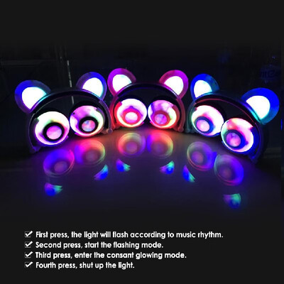 

Bear Ear Kids Headphones Foldable Over-head Headset Cosplay Gaming Earphone Glowing Flashing Rechargeable for Tablet PC Smart Phon