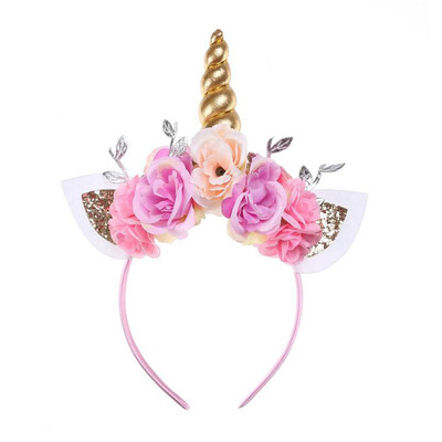 

Unicorn Horn Baby Kid Flower Crown Headband Birthday Party HairBand Headwear