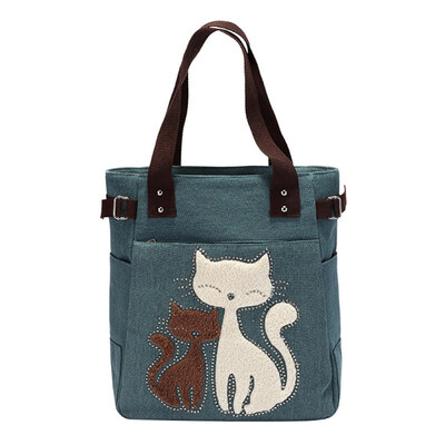

Canvas Cat Single Shoulder Storage Bag Grocery Pouch Shopping Travel Handbag