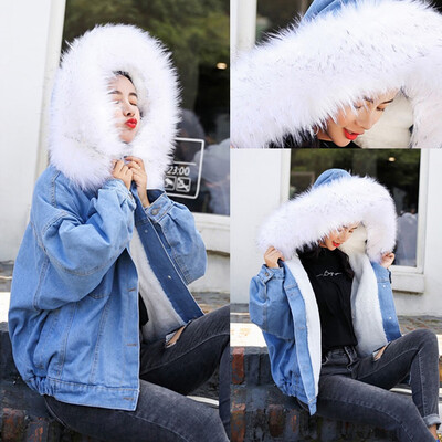 

Toponeto Women Warm Denim Short Coat Collar Jacket Slim Winter Hooded Outwear Coats