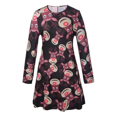 

Cartoon Print Mommy Child Women Long Sleeve Dress Christmas Family Clothes
