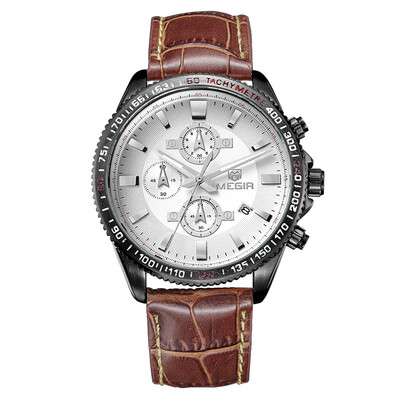 

MEGIR Mens Watch Three Eyes Time Waterproof Luminous Sports Watch Watch 3001G Mens Watch
