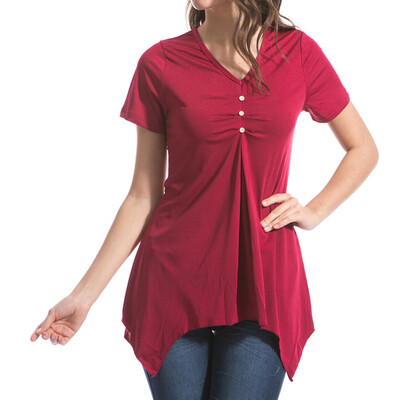 

Nomeni Women Summer V-neck Short Sleeve Swallowtail Hem T-shirts Slim Tops Blouse
