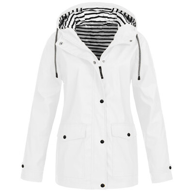 

Toponeto Women Solid Rain Jacket Outdoor Plus Size Waterproof Hooded Raincoat Windproof