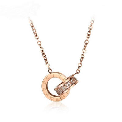 

Stainless Steel Rose Gold Double Ring Interlocking Chain Nacklace Pendant Valentines Gift