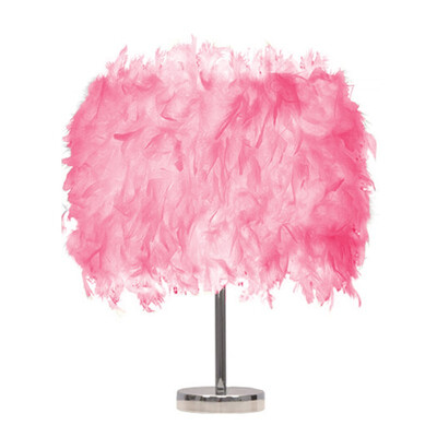 

Feather Shade Table Lamp Metal Vintage Elegant Bedside Night LIGHT Desk Decor
