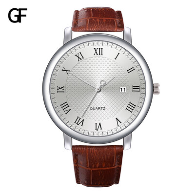 

Gobestart New Fashion High-End Mens Quartz Letter Watch Leather Strap Mens Watch
