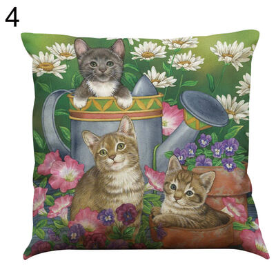 

Linen Cat Play Flower Pillow Case Cushion Cover Sofa Bed Car Cafe Office Decor