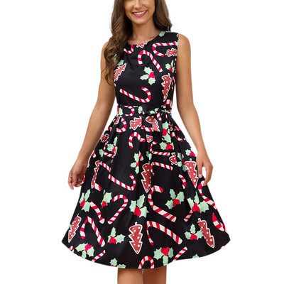 

Round Neck Sleeveless Christmas Cartoon Print Loose Casual Dress