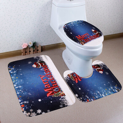 

〖Follure〗3PCS Christmas Bathroom Non-Slip Pedestal Rug Lid Toilet Cover Bath Mat Set