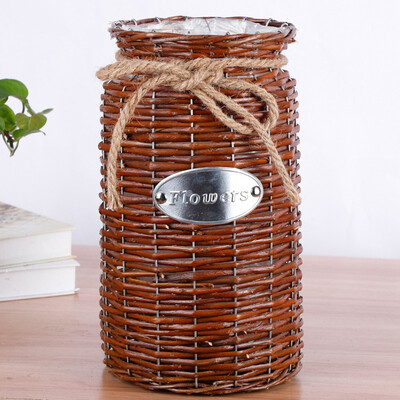 

Gobestart Wicker Woven Storage Basket Flower Plants Straw Pots Vase Bag Home Decor