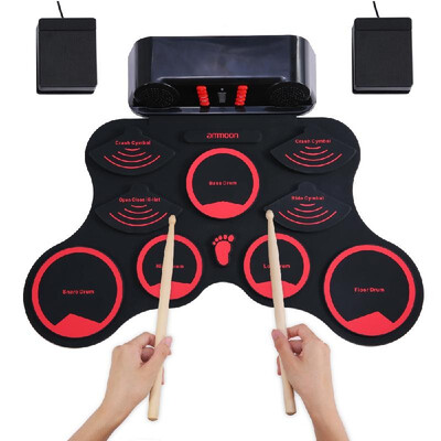 

ammoon Portable Electronic Drum Set Digital Roll-Up MIDI Drum Kit 9 Silicon Durm Pads Built-in Stereo Speakers Rechargeable Lithiu