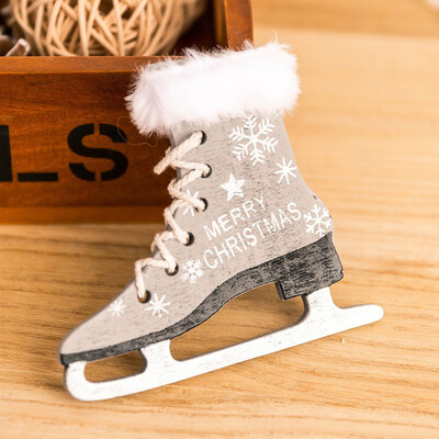 

New Hot Christmas Wooden Ice Skates Shoes With Bells Christmas Pendants Xmas Winter Holiday Hanging Drop Ornaments 3 Colors