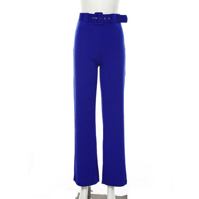 

Fashion Women High Waist Flared Wide Leg Pants Leggings Baggy Belt Long Trousers