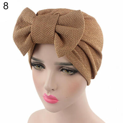 

Women Stretchy Turban Cancer Chemo Cap Bowknot Pleated Headwrap Hair Hjab Hat