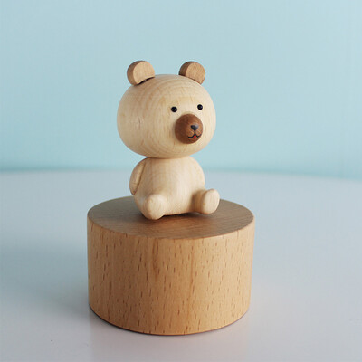 

Gobestart Semi-manual Wood Color Animal Shape Crafts Beech Wooden Music Box