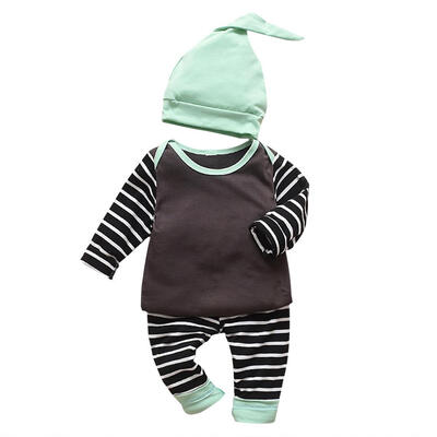 

3pcsset Baby Boys Girls Stripe Long Sleeve TopsCotton Long PantsHat Suit