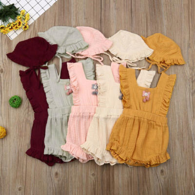 

US Stock Toddler Baby Girls Cotton Romper Bodysuit Jumpsuit Hat Outfits Clothes