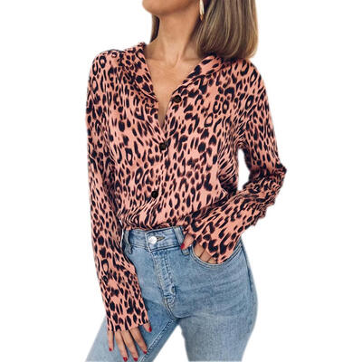 

Sexy Leopard Print Chiffon Shirt Women Long Sleeves Single Breasted Tops