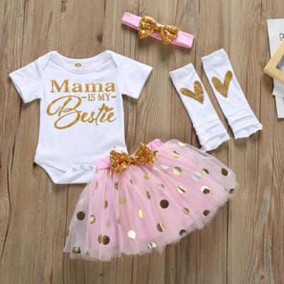 

Newborn Baby Girl Mothers Day Romper BodysuitTutu Skirts Dress 4pcs Outfits US