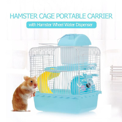 

Hamster Cage Portable Carrier Two-Story Hamster Habitat with Hamster Wheel Water Dispenser for Hamster Mouse Small Pets