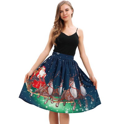 

Roseonmyhand Women Casual Christmas Santa Flare Elastic High Waist Cosplay Ball Gown Skirt
