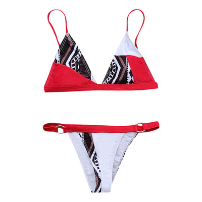 

Spaghetti Strap Padded Backless Color Blocking Low Waist Women Bikini Set