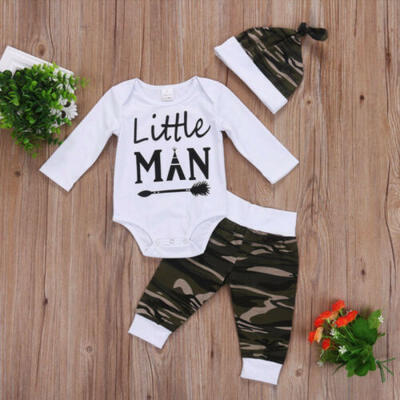 

UK Newborn Infant Baby Boys Cotton Tops Romper Camo Pants 3Pcs Outfits Clothes