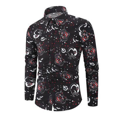 

Tailored Mens Halloween Splicing Leisure Printing Long-sleeved Shirt Top Blouse