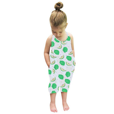 

Little Girl Kids Halter Romper Harem Pants Fruit Printed One-piece Jumpsuit