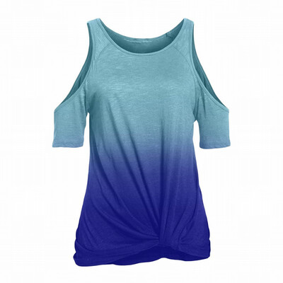 

Womens Gradient Sexy Round Neck Short Sleeve Knotted Top