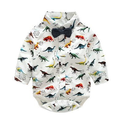 

Infant Boy Gentleman Long Sleeve Cravat Bow-tie Dinosaurs Siamese Clothing Jumpsuit Summerborn Cotton