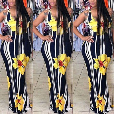 

Roseonmyhand Women Ladies Sleeveless Floral Boho Party Bodycon Maxi Dress Clothing Plus Size