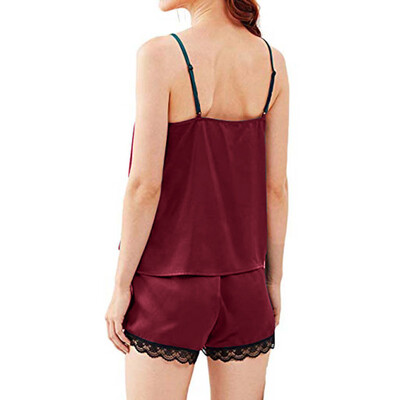 

Toponeto Women Sleepwear Sleeveless Strap Nightwear Lace Trim Satin Cami Top Pajama Sets