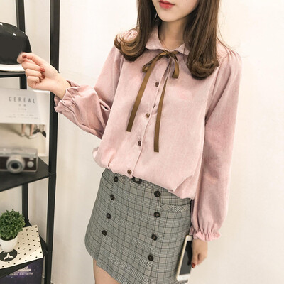 

Korean Style Women Long Sleeve Bow Tie Casual Blouse T-shirt Top Casual Shirt