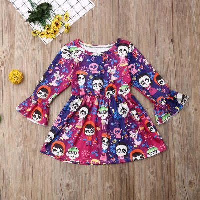 

Toddler Baby Girls Casual Wear Flare Sleeve One-Piece Cartoon Elf Floral Dress Sundress Cute Halloween Costumes Party