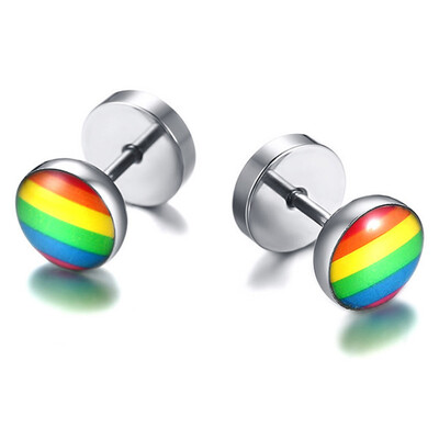 

1Pair Stainless Steel Rainbow Gay Pride Earrings Fashion Lgbt Pride Ear Studs Couple Jewelry