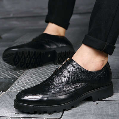

Summer crocodile pattern business casual mens shoes increased Korean youth thick red hair stylist British pointed shoes