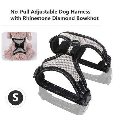 

Dog Harness No-Pull Adjustable Rhinestone Diamond Bowknot Chest Straps Bow Vest with Leash Reflective Nylon Pet Vest for Dogs