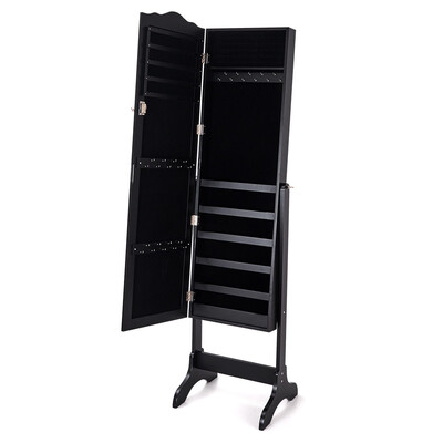 

Mirrored Lockable Jewelry Cabinet Armoire Organizer Storage Box-Black