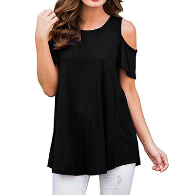 

Women Casual Loose T-shirts Tops Round Neck Short Sleeve Off Shoulder Blouses