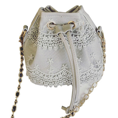 

Fashion Womens Solid Color Lace Faux Leather Crossbody Shoulder Bucket Bag