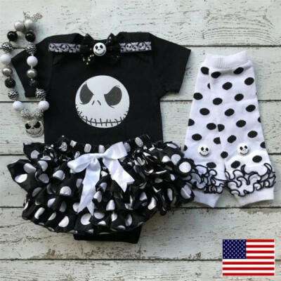 

US Baby Girl Newborn Clothes Set Halloween Romper Leg Warmer Ruffle Short Pants