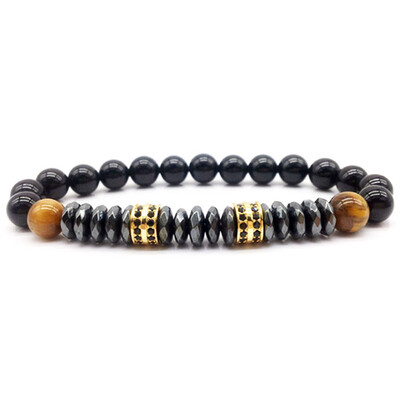 

Men Bracelet 8mm Gray Stone With Pave Cz Crown & Tubes For Men Macrame Bracelets Jewelry Gift