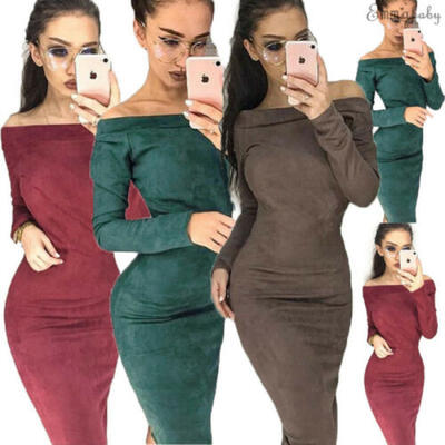 

Sexy Womens Ladies Off Shoulder Bodycon Evening Party Cocktail Long Midi Dress